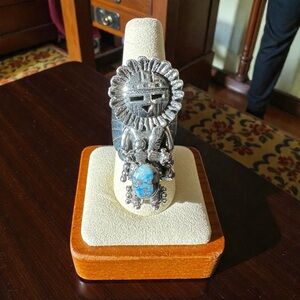 Gorgeous Handmade Golden Hills Turquoise & Solid Sterling Silver Kachina Ring